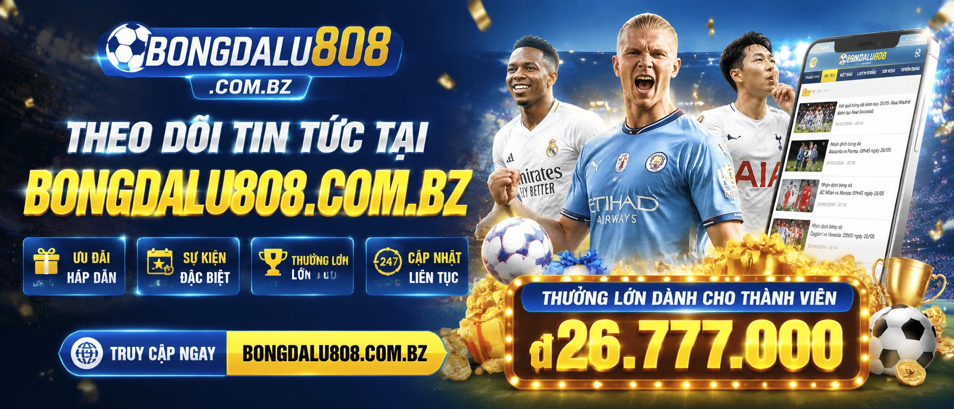 Màn hình tin tức và danh mục trên Bongdalu808